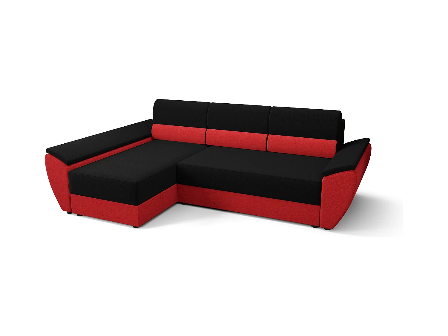 BEDANTE Hoekbank L REBI L3 Rainbow 15/22 Links met slaapfunctie, zwart/rood, L-vorm, bank met opbergruimte, bedlade, woonkamerbank, bankstel, sofa, slaapbank