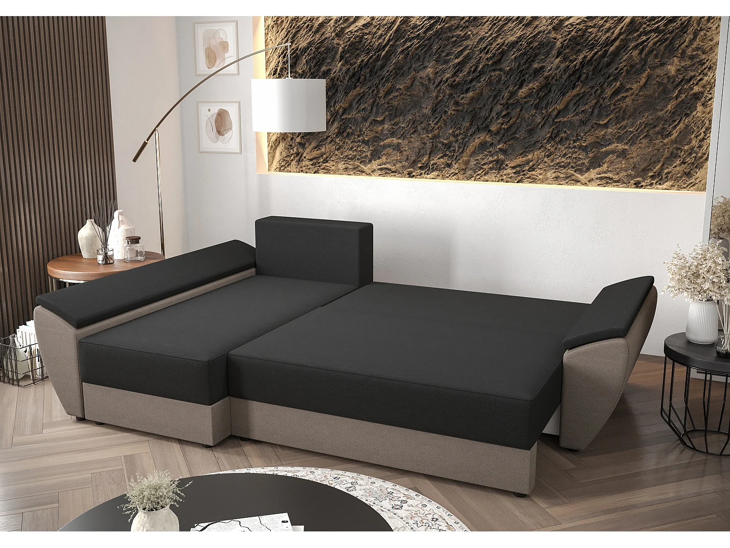 BEDANTE Ecksofa L REBI L3 Rainbow 15/22 Links mit Schlaffunktion , Schwarz/Rot, L-Form, Sofa mit Stauraum, Bettkasten, Wohnzimmersofa, Couch, Sofa, Bettsofa