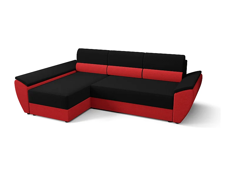 BEDANTE Ecksofa L REBI L3 Rainbow 15/22 Links mit Schlaffunktion , Schwarz/Rot, L-Form, Sofa mit Stauraum, Bettkasten, Wohnzimmersofa, Couch, Sofa, Bettsofa