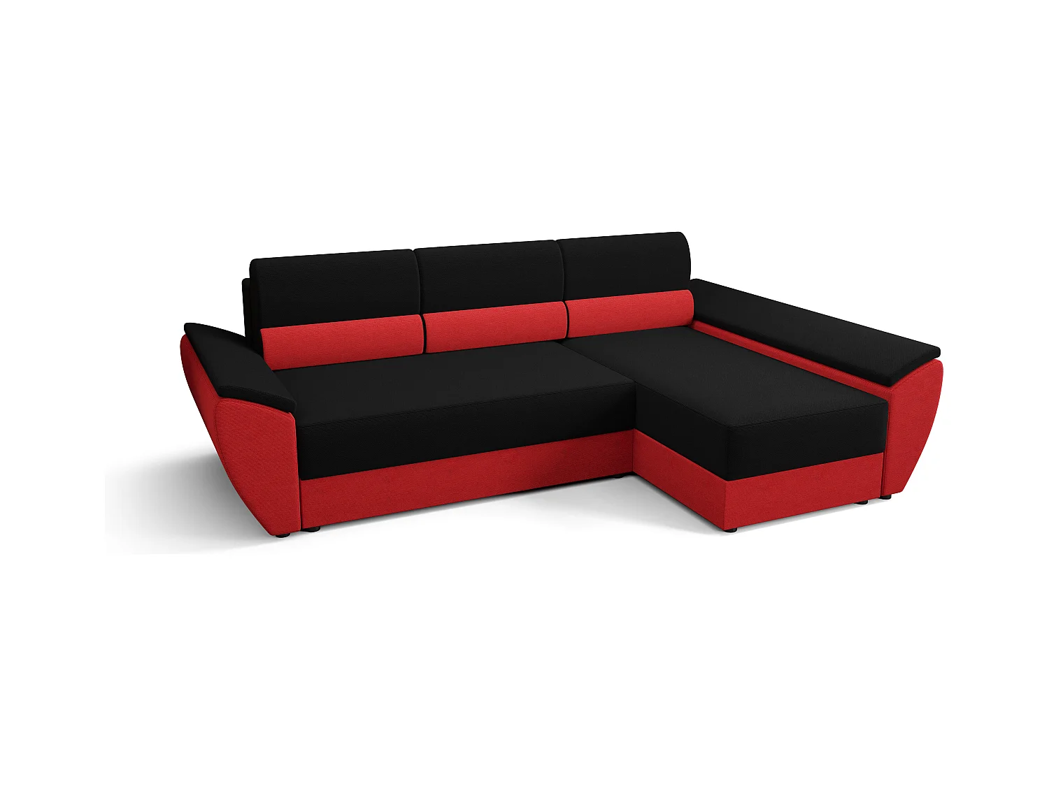 BEDANTE Ecksofa L REBI L3 Rainbow 15/22 Rechts mit Schlaffunktion, Schwarz/Rot, L-Form, Sofa mit Stauraum, Bettkasten, Wohnzimmersofa, Couch, Sofa, Bettsofa