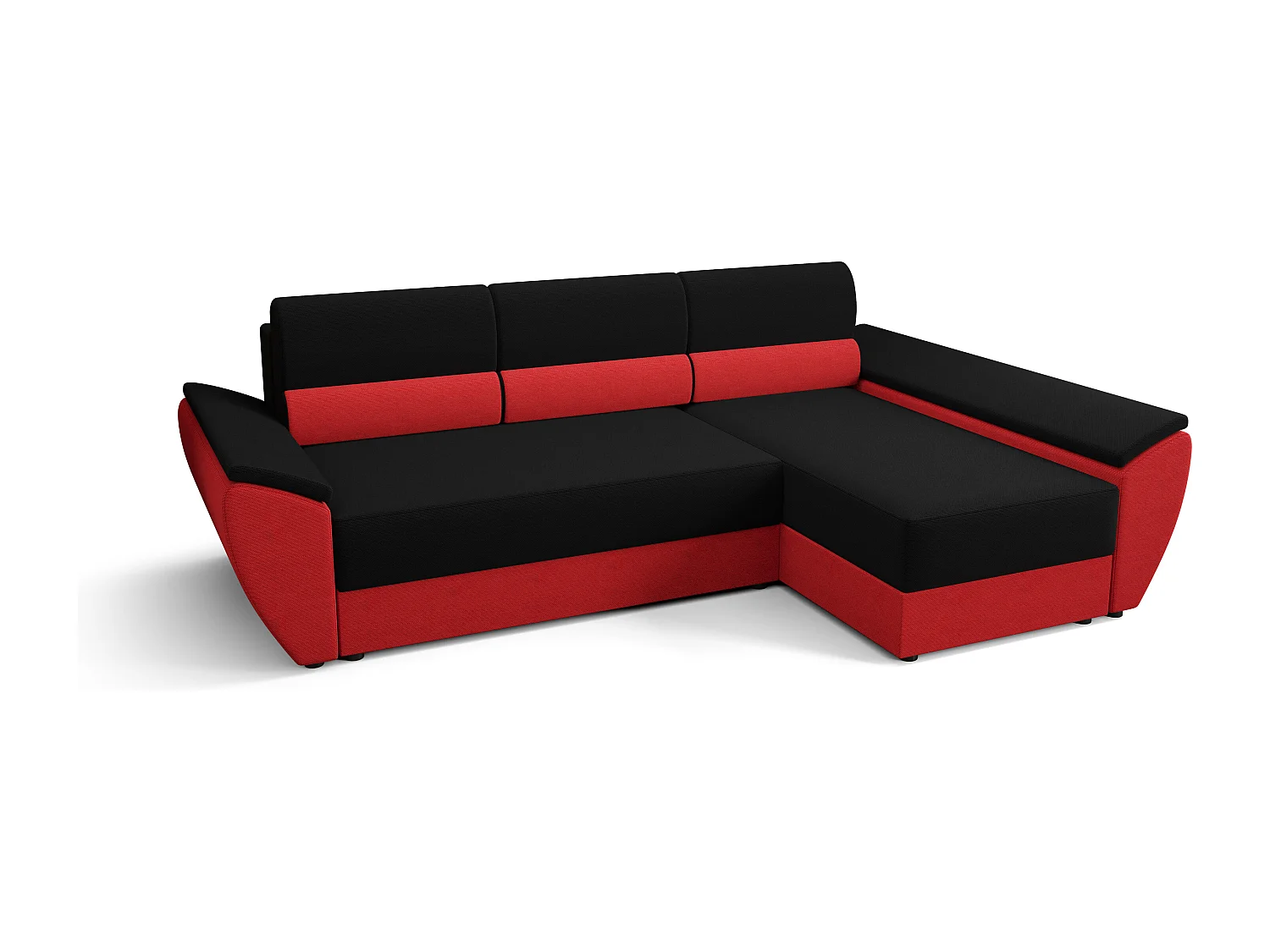 BEDANTE Ecksofa L REBI L3 Rainbow 15/22 Rechts mit Schlaffunktion, Schwarz/Rot, L-Form, Sofa mit Stauraum, Bettkasten, Wohnzimmersofa, Couch, Sofa, Bettsofa