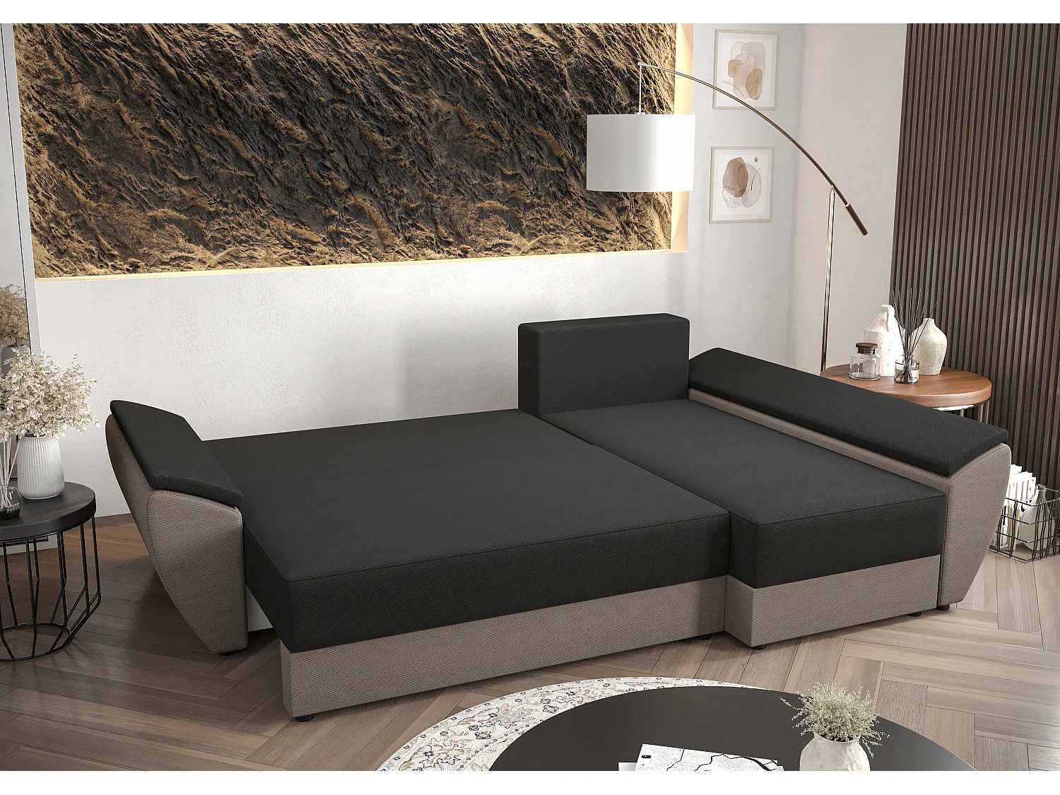 BEDANTE Ecksofa L REBI L3 Rainbow 15/22 Rechts mit Schlaffunktion, Schwarz/Rot, L-Form, Sofa mit Stauraum, Bettkasten, Wohnzimmersofa, Couch, Sofa, Bettsofa