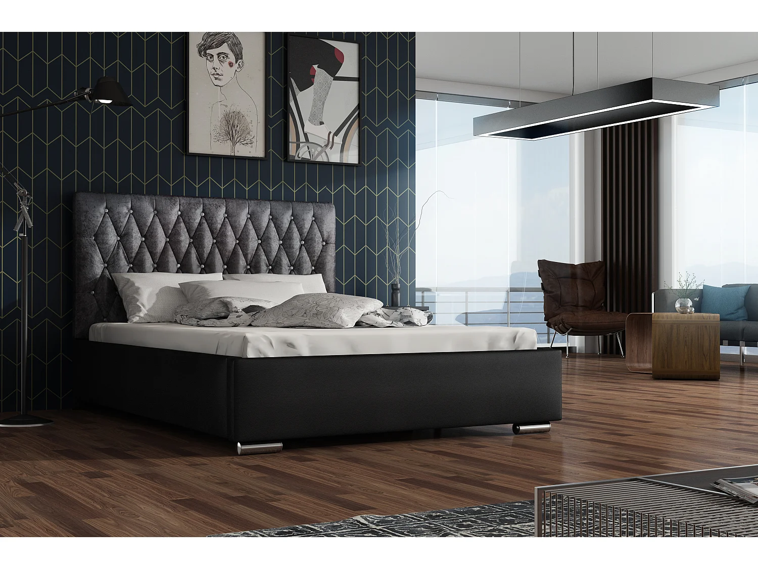 Bedante Polsterbett SIENA 180x200cm Einzellbett, Bett, Bettkasten, Schlafzimmer, Stauraum, Kontinentalbett, Boxspringbett, Chrome, Glitz