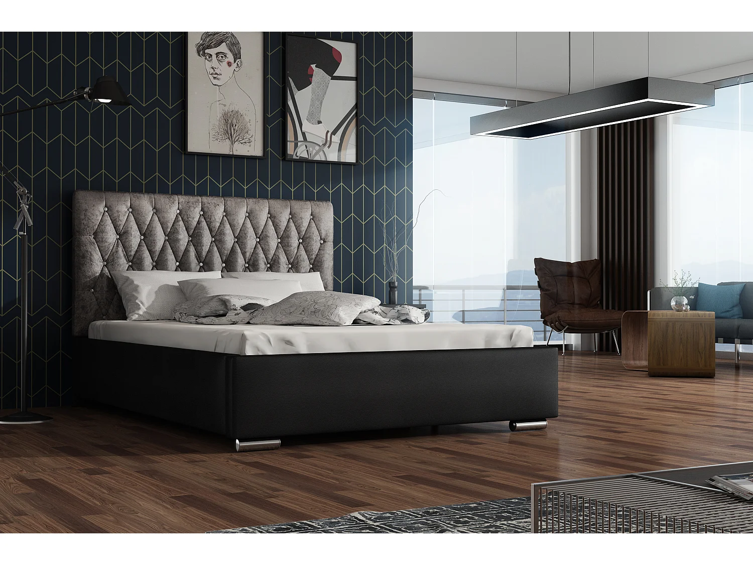 Bedante Polsterbett SIENA 140x200cm Einzellbett, Bett, Bettkasten, Schlafzimmer, Stauraum, Kontinentalbett, Boxspringbett, Chrome, Glitz