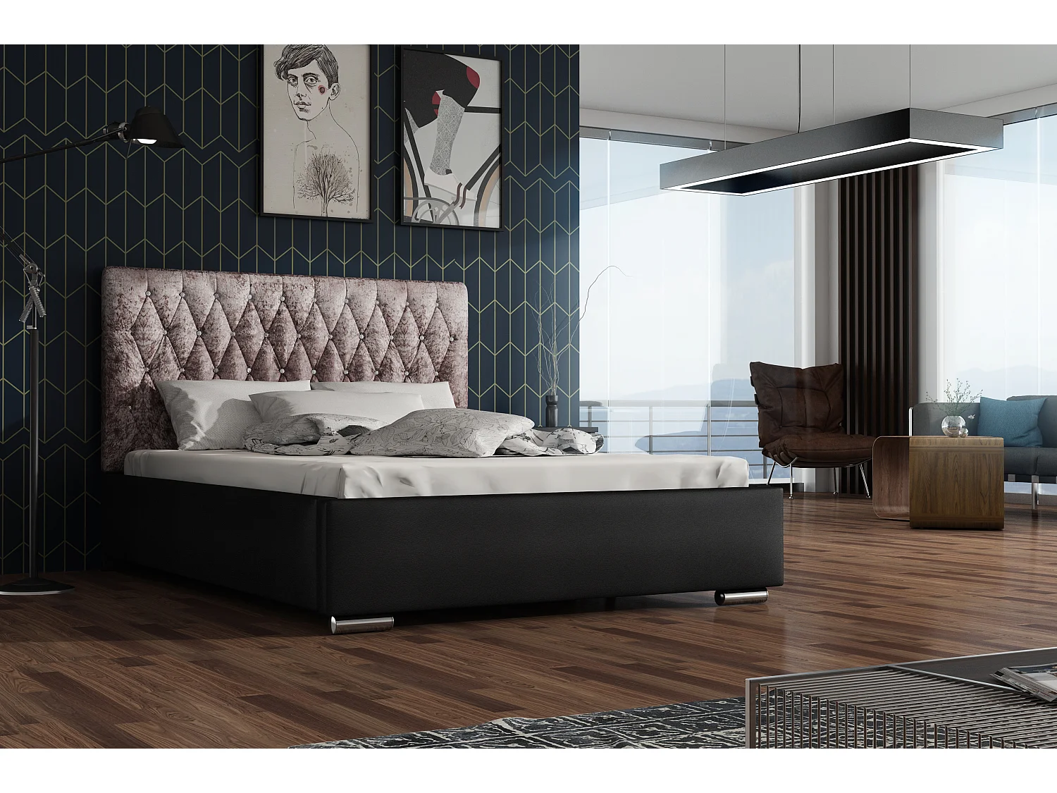 Bedante Polsterbett SIENA 120x200cm Einzellbett, Bett, Bettkasten, Schlafzimmer, Stauraum, Kontinentalbett, Boxspringbett, Chrome, Glitz