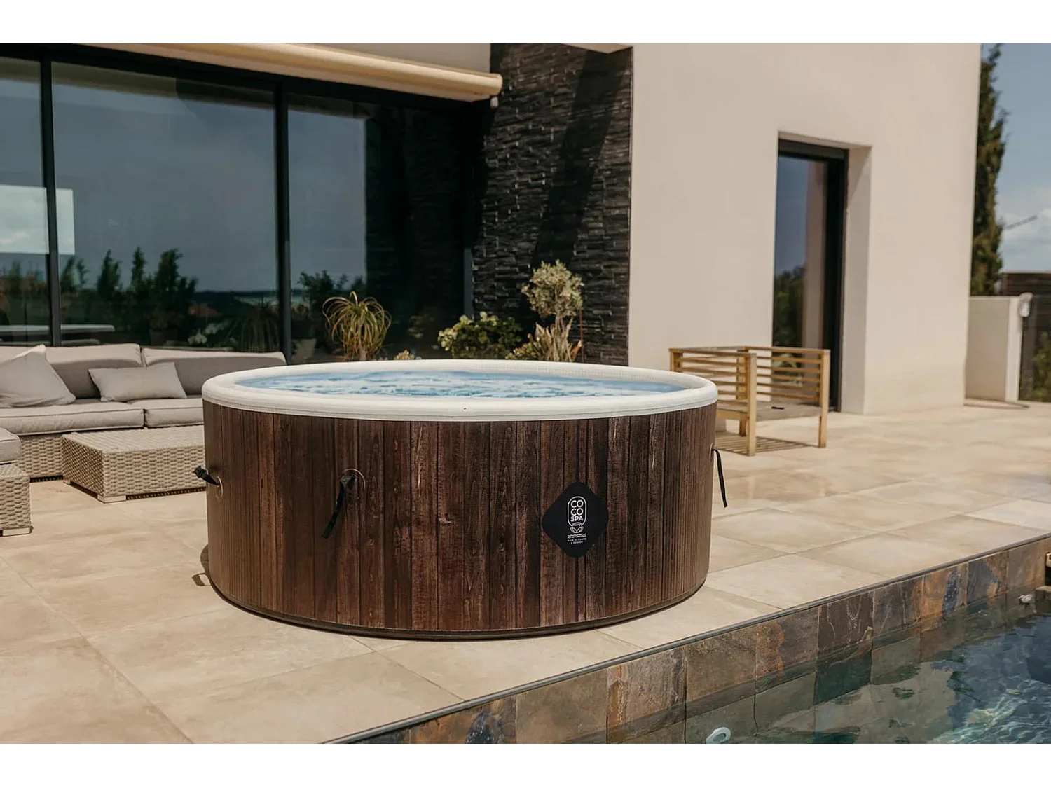 Coco Bain Piscina Hawaï - 180 cm di Diametro - 1100 Litri - Imitazione Legno Naturale