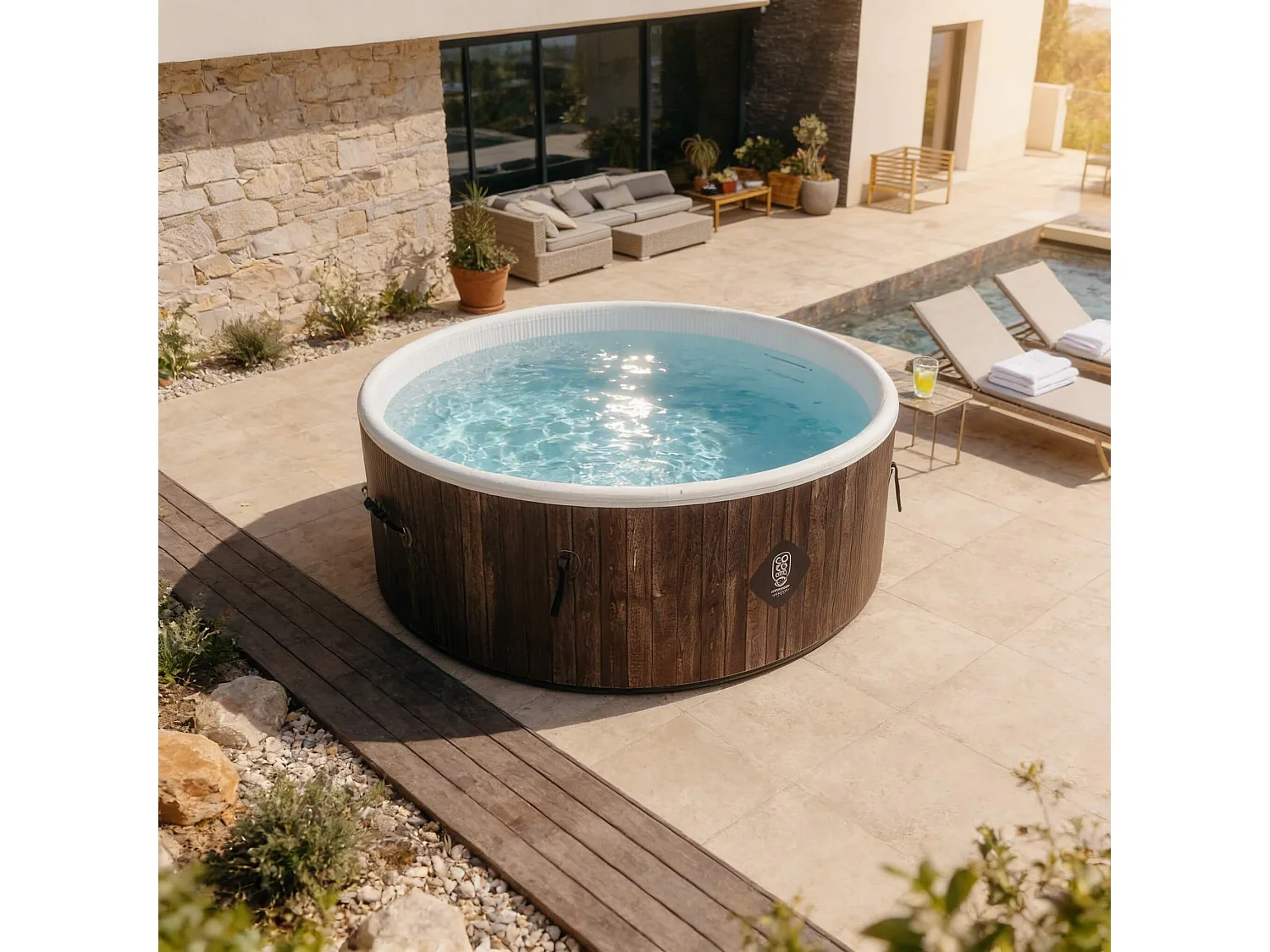 Coco Bain Pool Hawaï - 180 cm Durchmesser - 1100 Liter - Echtholz-Optik