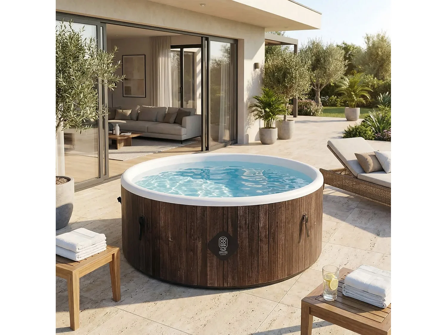 Coco Bain Pool Hawaï - 180 cm Durchmesser - 1100 Liter - Echtholz-Optik