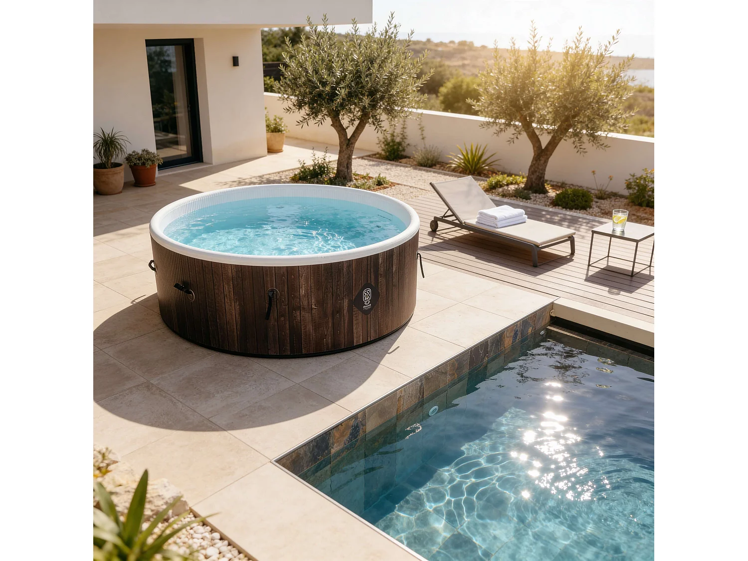 Coco Bain Pool Hawaï - 180 cm Durchmesser - 1100 Liter - Echtholz-Optik