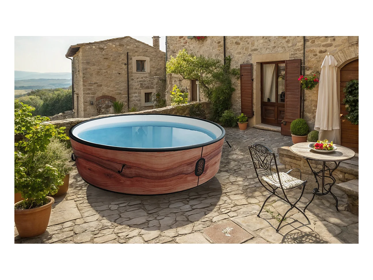 Coco Bain Piscine Aruba - Piscine Hors Sol 250cm De Diamètre - Imitation Bois Véritable