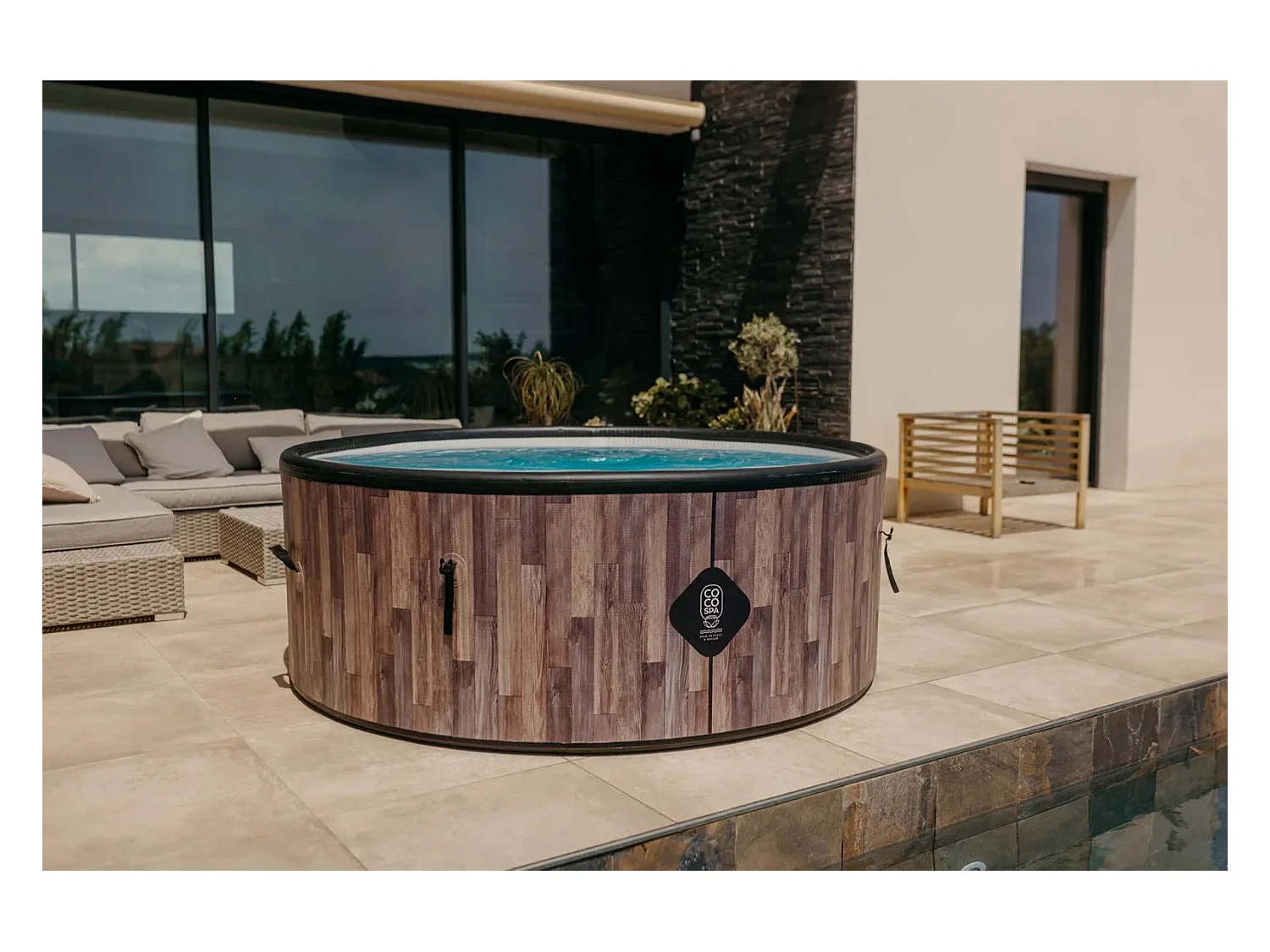 Coco Bain Piscine Fidji - 180cm De Diamètre - 1200litres - Imitation Bois Véritable
