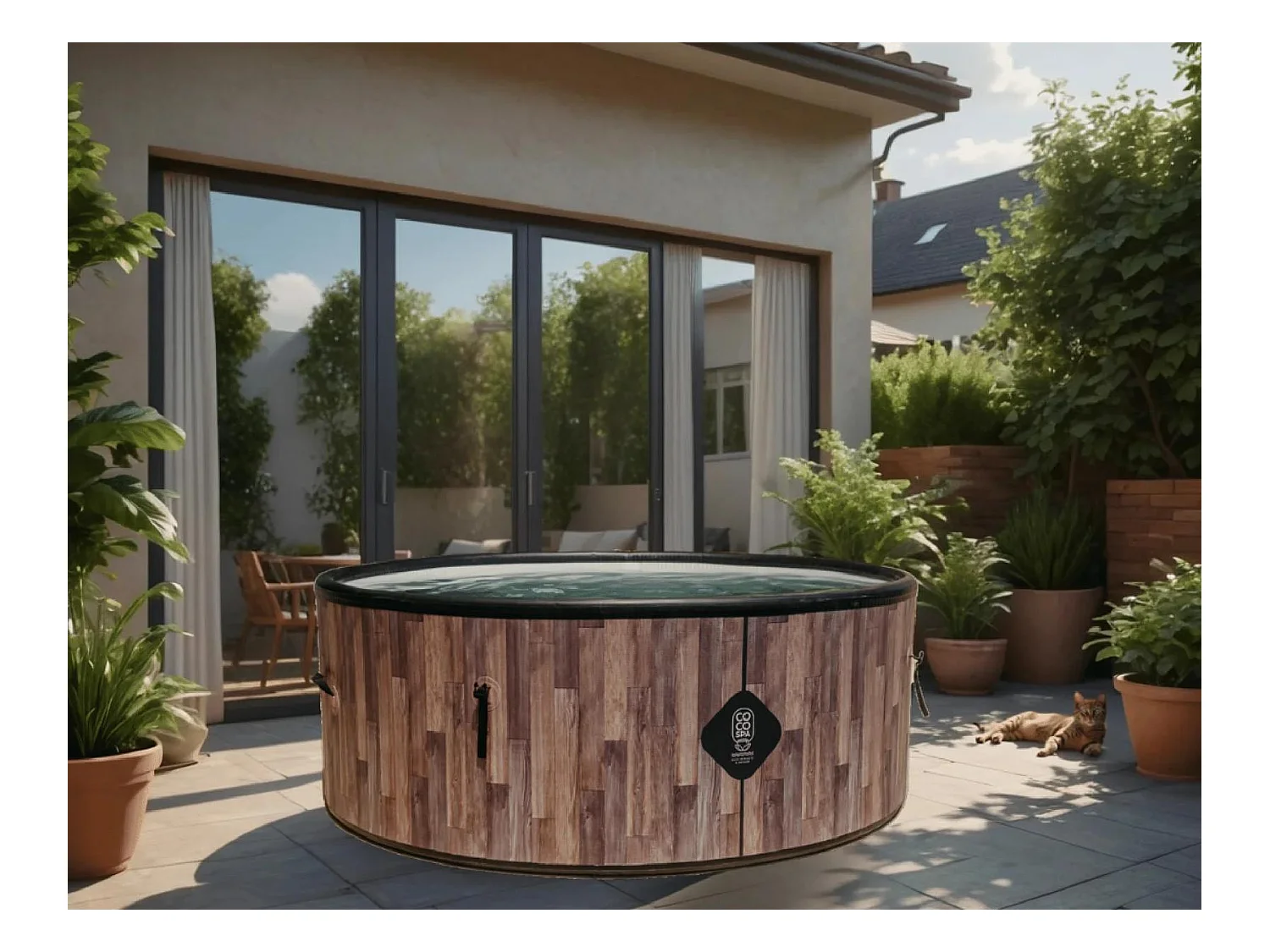 Coco Bain Piscine Fidji - 180cm De Diamètre - 1200litres - Imitation Bois Véritable