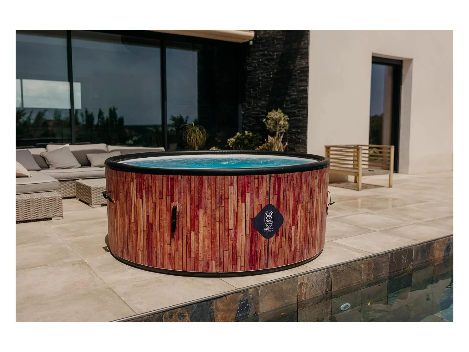 Coco Bain Piscine Ibiza - 180cm De Diamètre - 1100litres - Imitation Bois Véritable