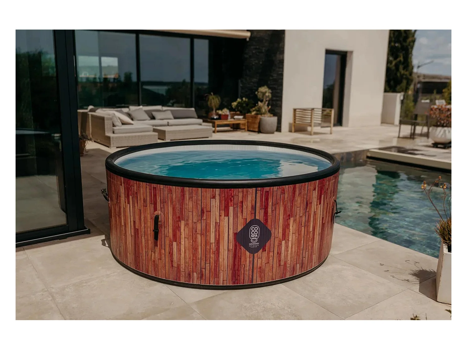 Coco Bain Piscine Ibiza - 180cm De Diamètre - 1100litres - Imitation Bois Véritable