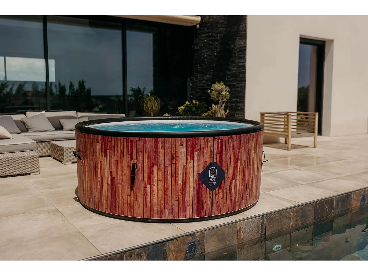 Coco Bain Piscina Ibiza - 180 cm di Diametro - 1100 Litri - Imitazione Legno Naturale