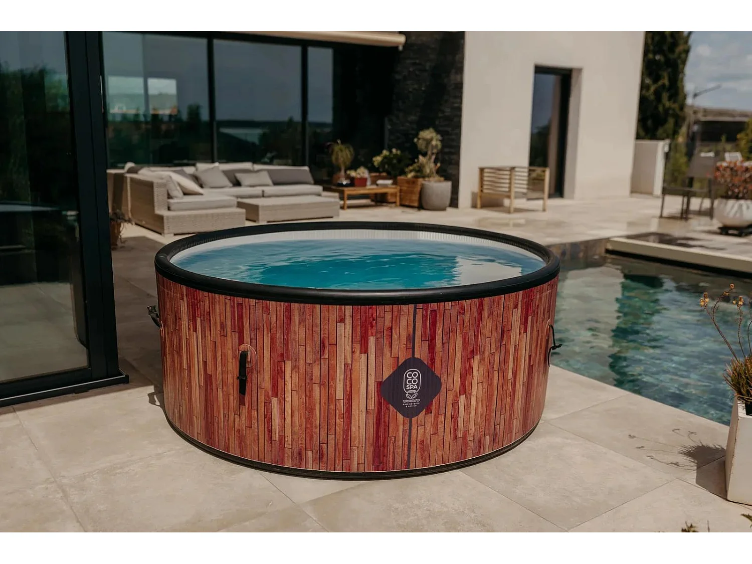 Coco Bain Piscina Ibiza - 180 cm di Diametro - 1100 Litri - Imitazione Legno Naturale