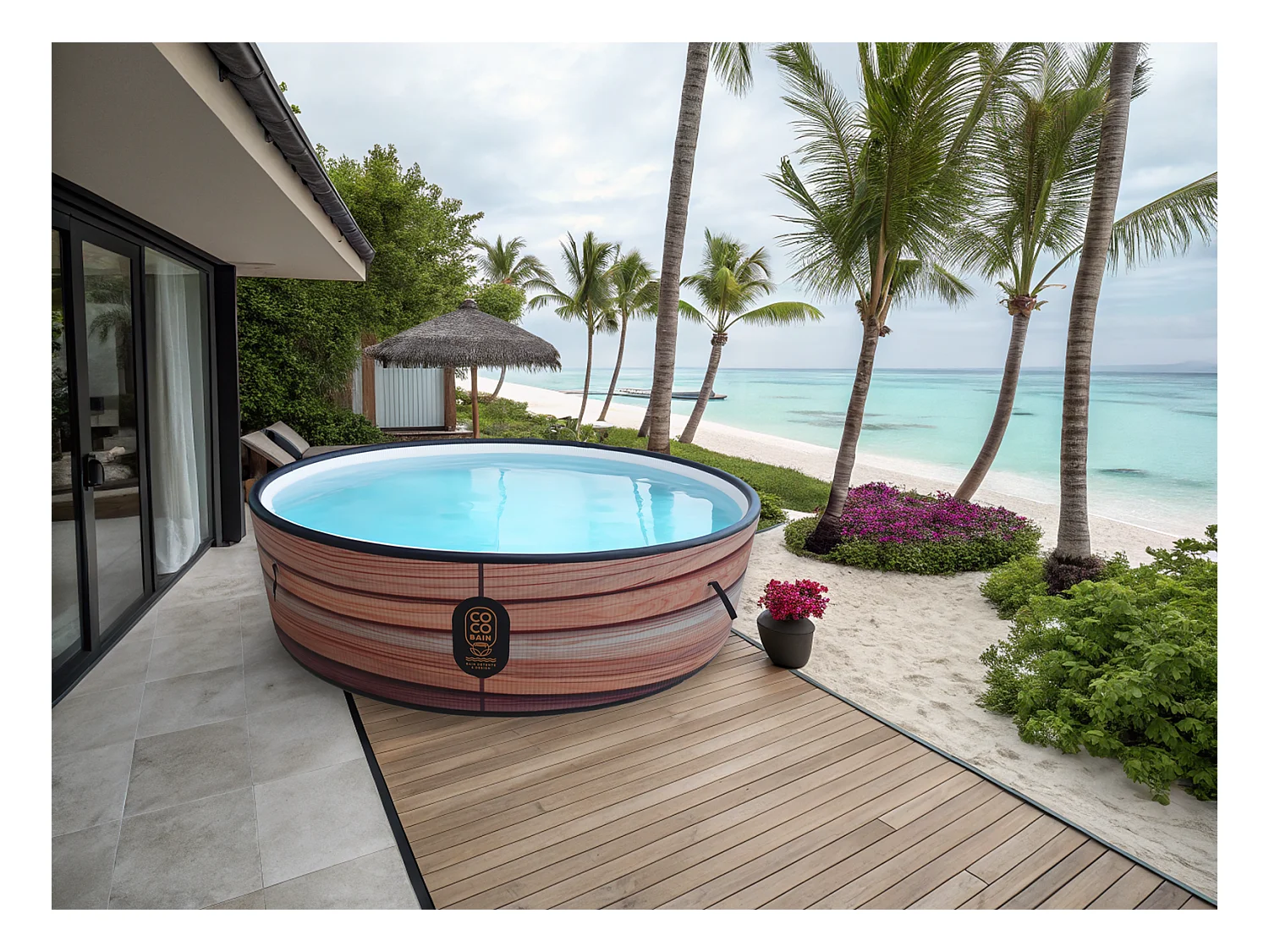 Coco Bain Piscine Maui- Piscine Hors Sol 250cm De Diamètre - Imitation Bois Véritable