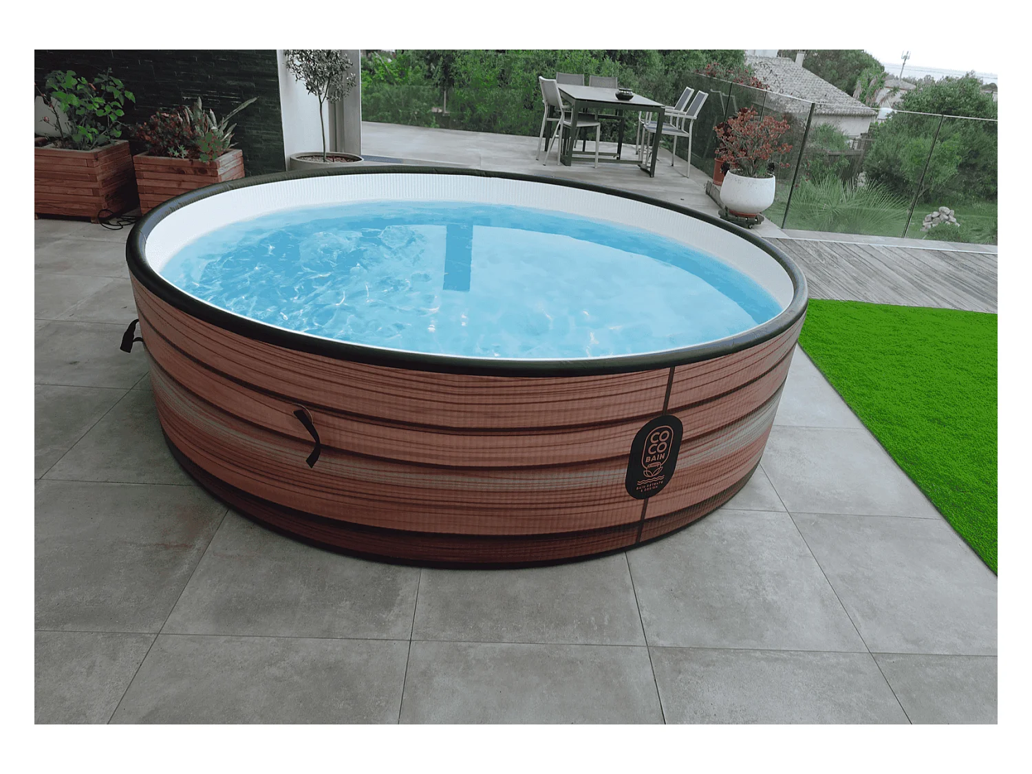 Coco Bain Piscine Maui- Piscine Hors Sol 250cm De Diamètre - Imitation Bois Véritable