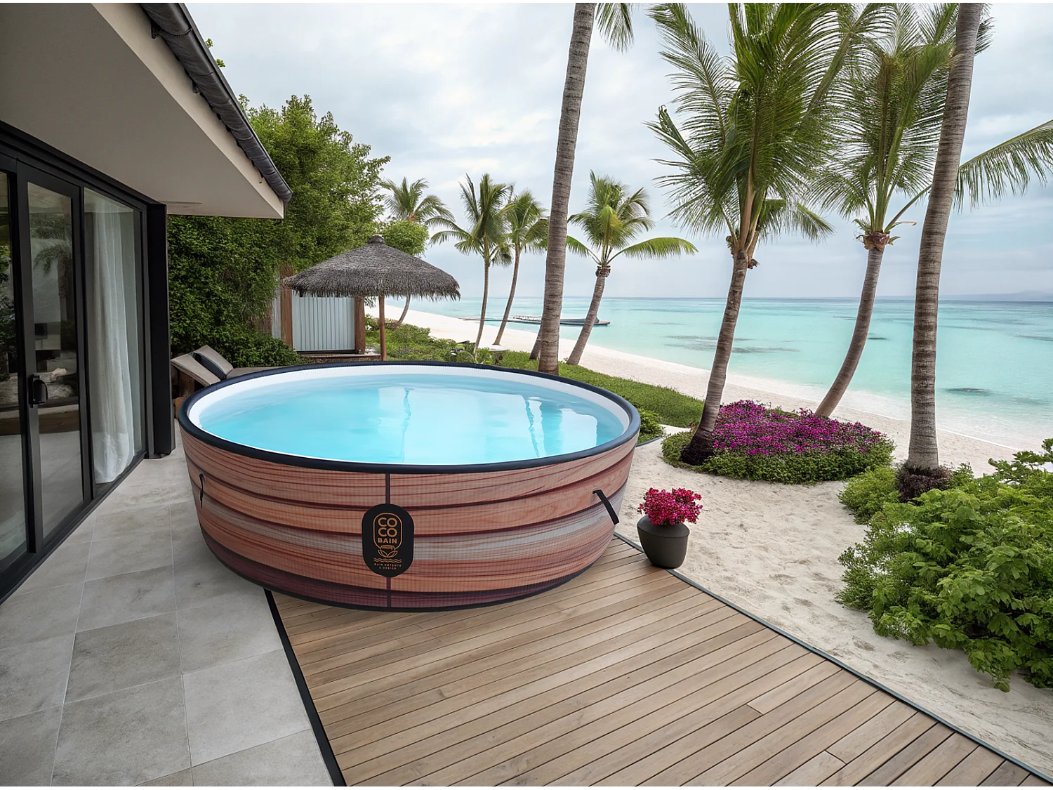 Coco Bain Piscine Maui- Piscine Hors Sol 250cm De Diamètre - Imitation Bois Véritable