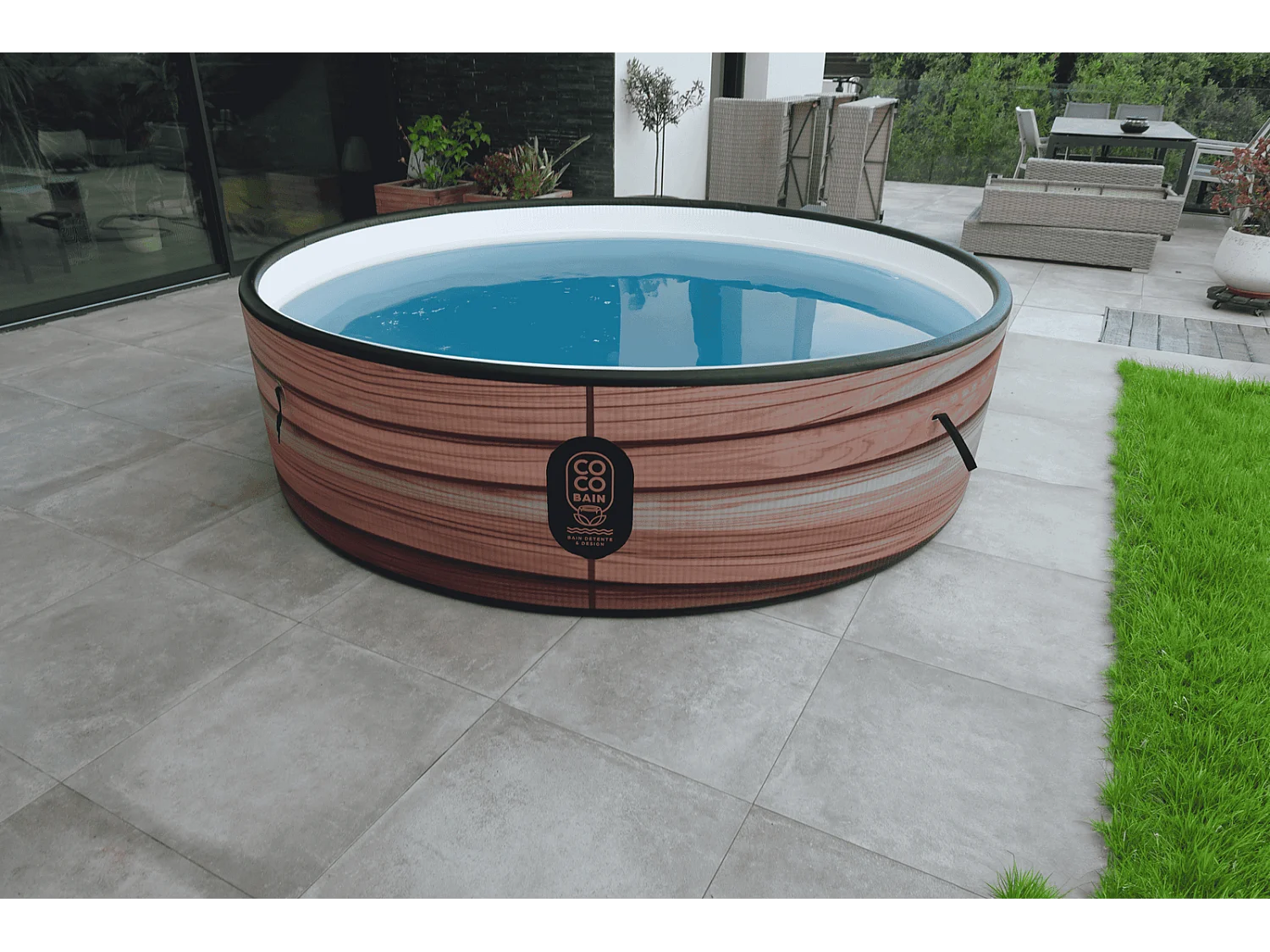 Coco Bain Piscine Maui- Piscine Hors Sol 250cm De Diamètre - Imitation Bois Véritable