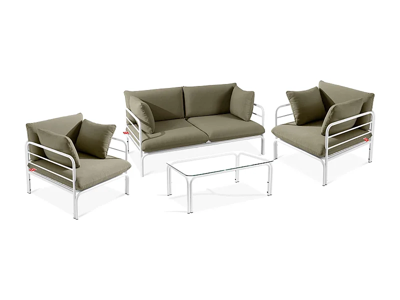 Garten-Sitzgruppen RAMBE weiß und beige, Maße 150x80x80 cm, ideal für den Außenbereich