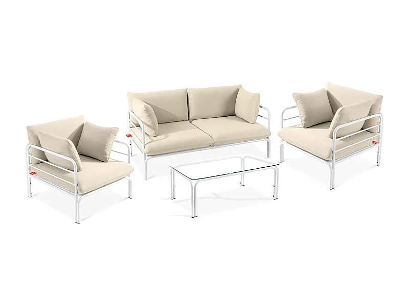 Garten-Sitzgruppen RAMBE weiß und gebrochenes Weiß, Maße 150x80x80 cm, perfekt für Terrassen