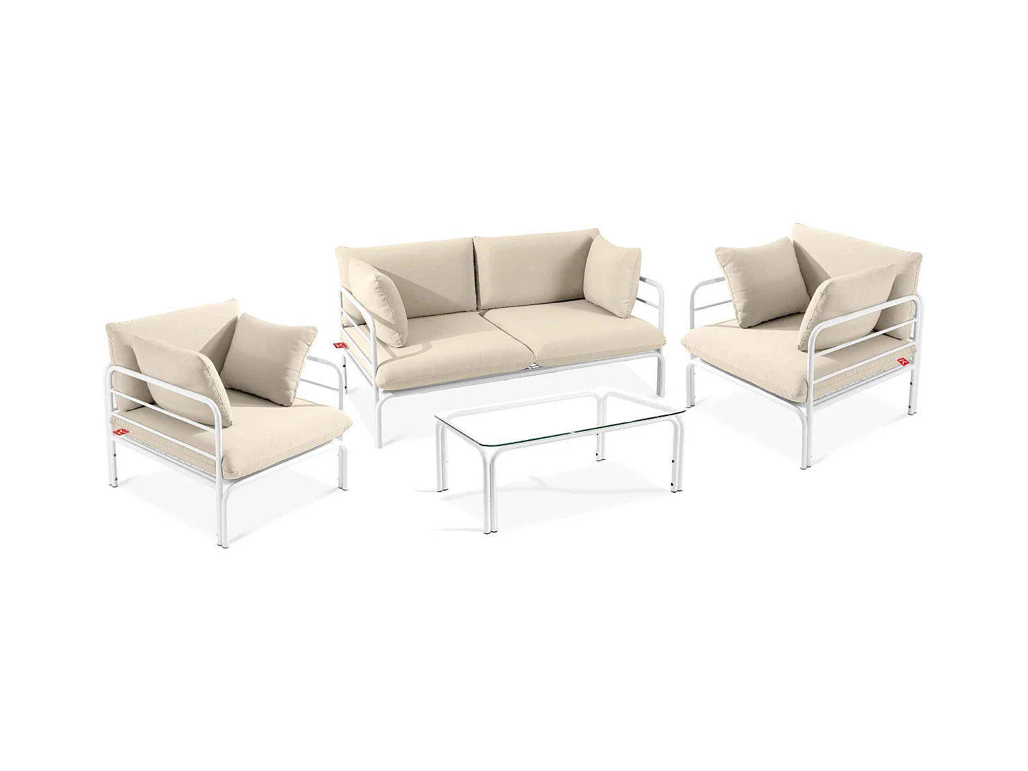 Ensemble de jardin RAMBE blanc et blanc cassé, dimensions 150x80x80 cm, parfait pour terrasses