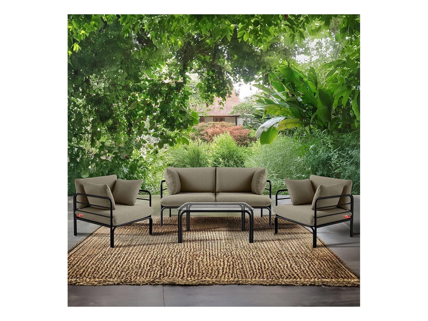 Ensemble de jardin RAMBE anthracite et beige, dimensions 150x80x80 cm, style élégant