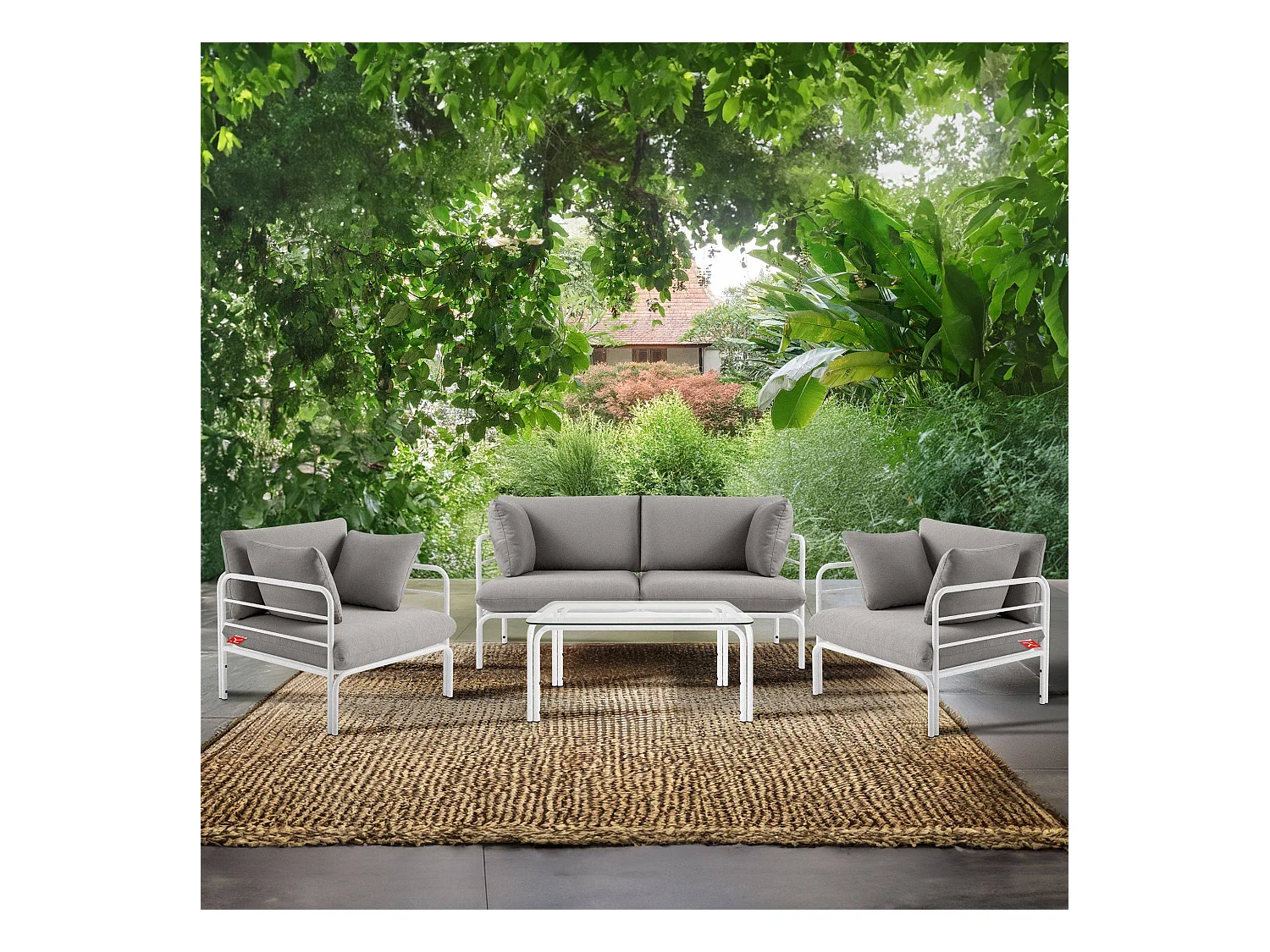 Ensemble de jardin RAMBE blanc et gris, dimensions 150x80x80 cm, design contemporain