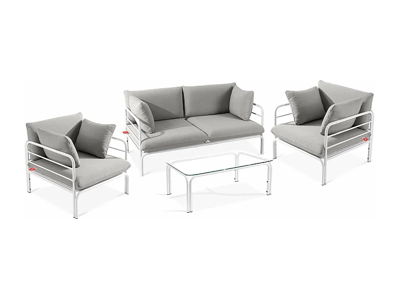 Garten-Sitzgruppen RAMBE weiß und grau, Maße 150x80x80 cm, zeitgemäßes Design