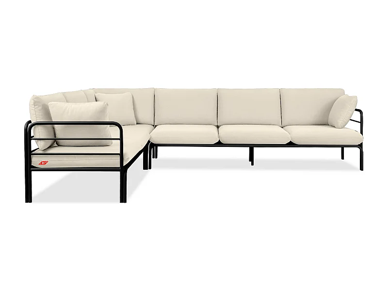 Ensemble d'angle de jardin RAMBE gris et blanc cassé, dimensions 304x80x229 cm, confort maximal