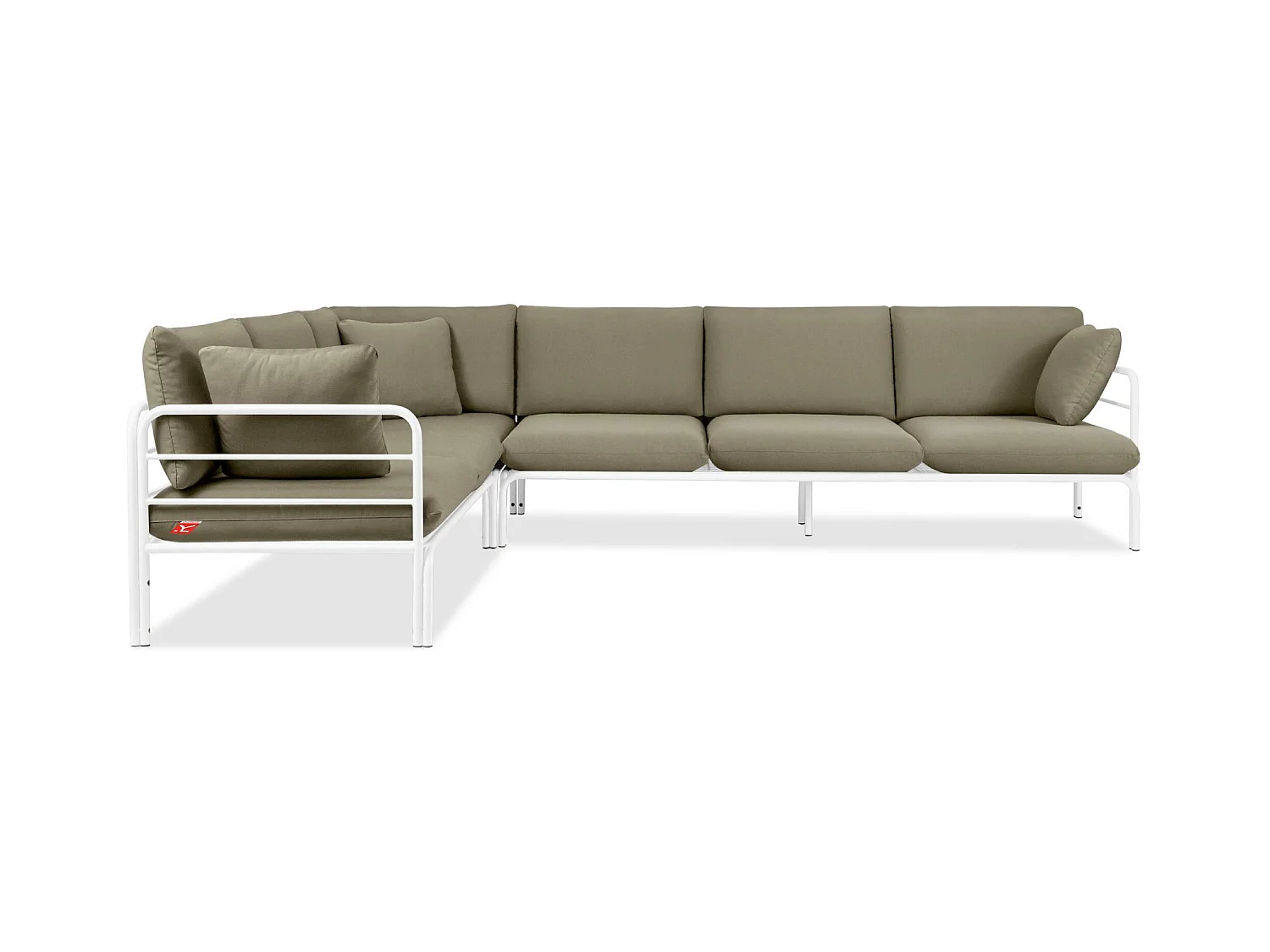 Ensemble d'angle de jardin RAMBE blanc et beige, dimensions 304x80x229 cm, idéal pour extérieur
