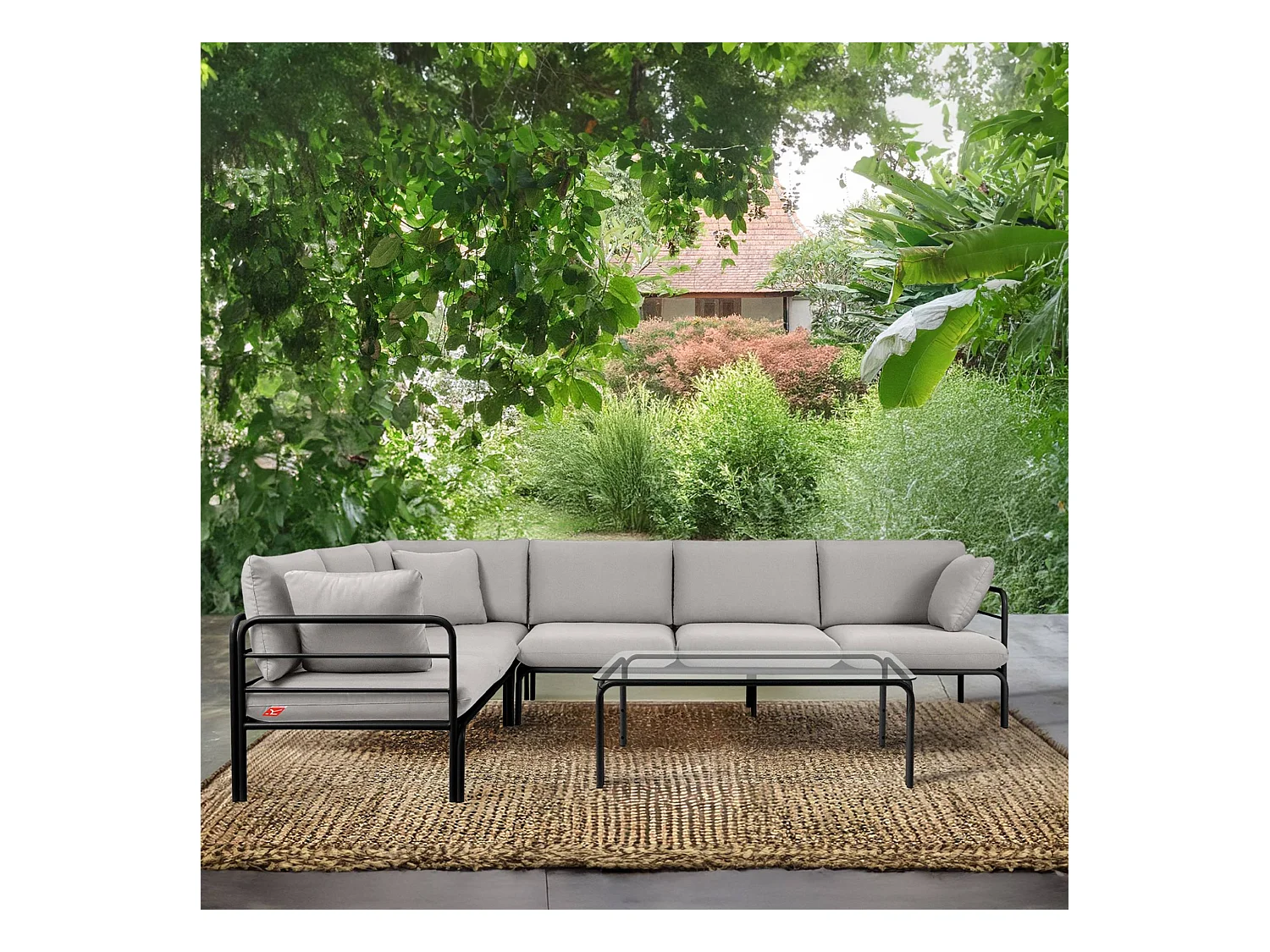 Ensemble d'angle de jardin RAMBE anthracite et gris, dimensions 304x80x229 cm, design moderne
