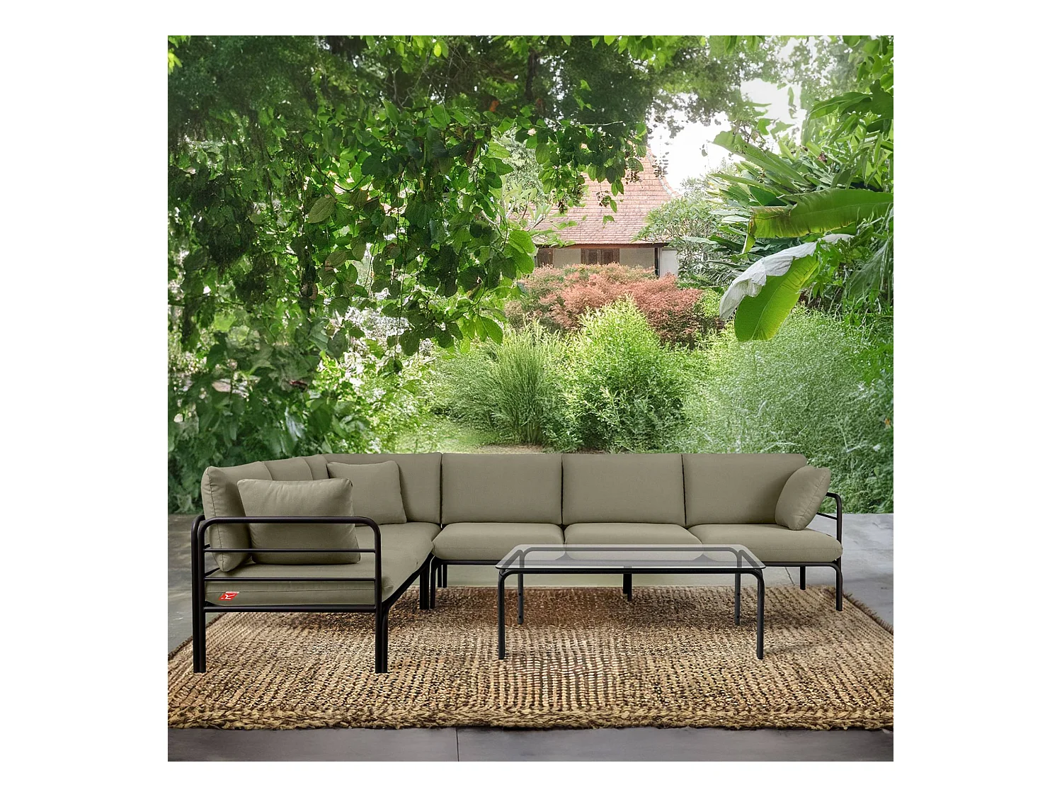 Ensemble d'angle de jardin RAMBE anthracite et beige, dimensions 304x80x229 cm, style élégant