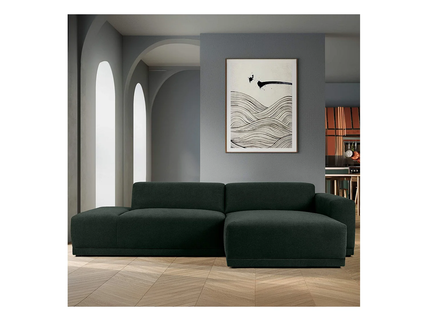 Ecksofa rechts - 3-Sitzer - MUDI - Dunkelgrün