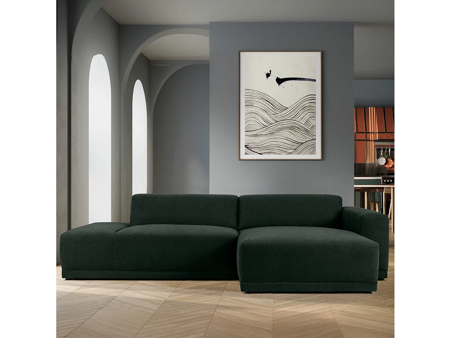 Ecksofa rechts - 3-Sitzer - MUDI - Dunkelgrün