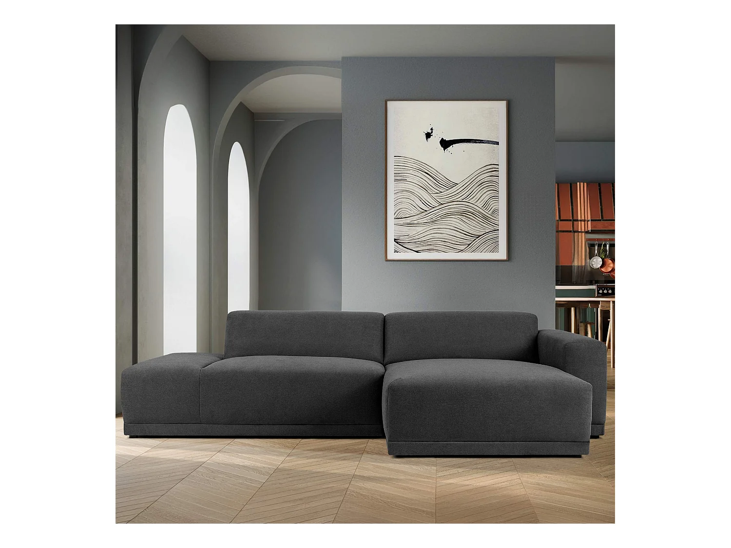 Ecksofa rechts - 3-Sitzer - MUDI - Dunkelgrau