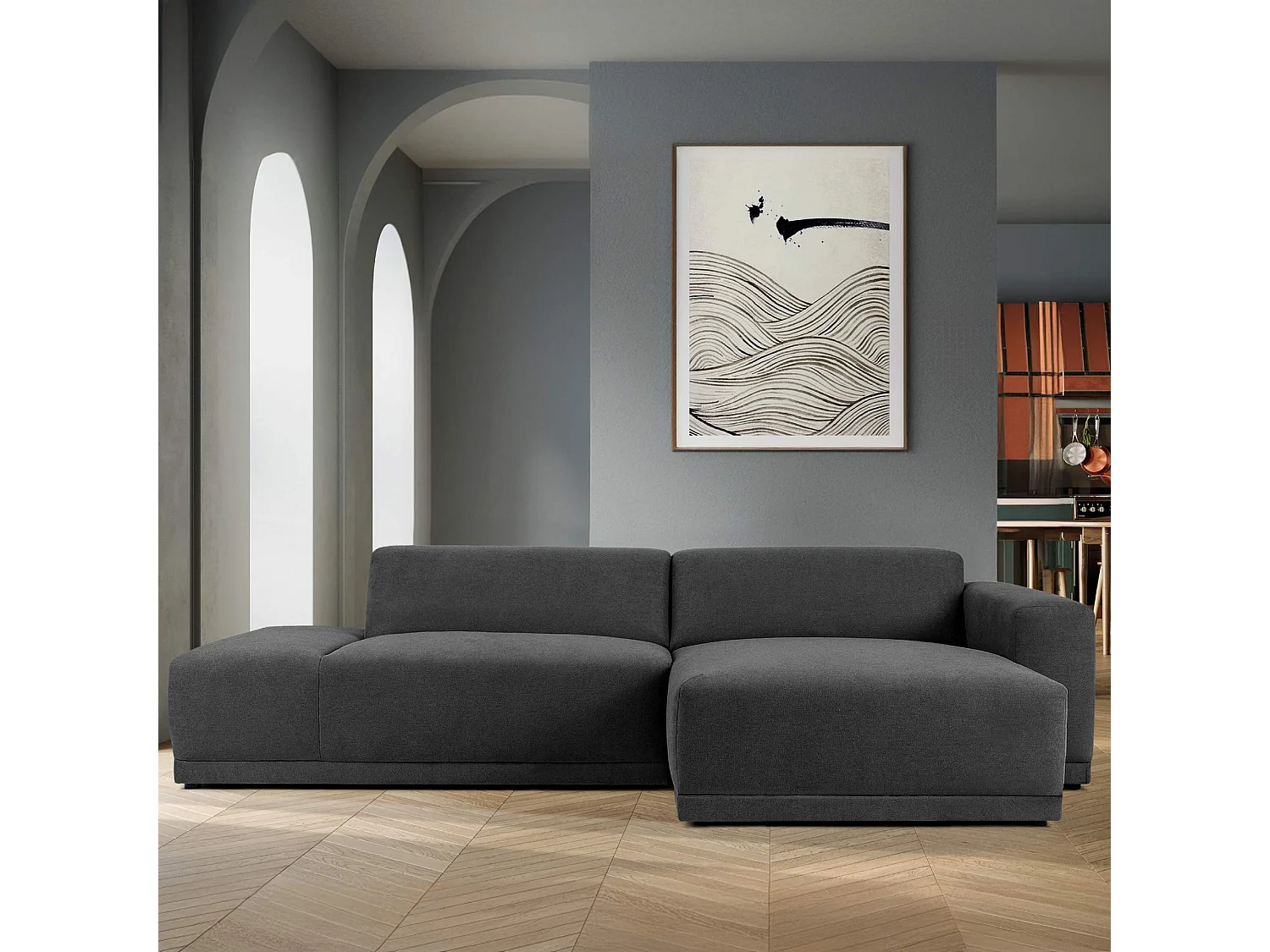 Ecksofa rechts - 3-Sitzer - MUDI - Dunkelgrau