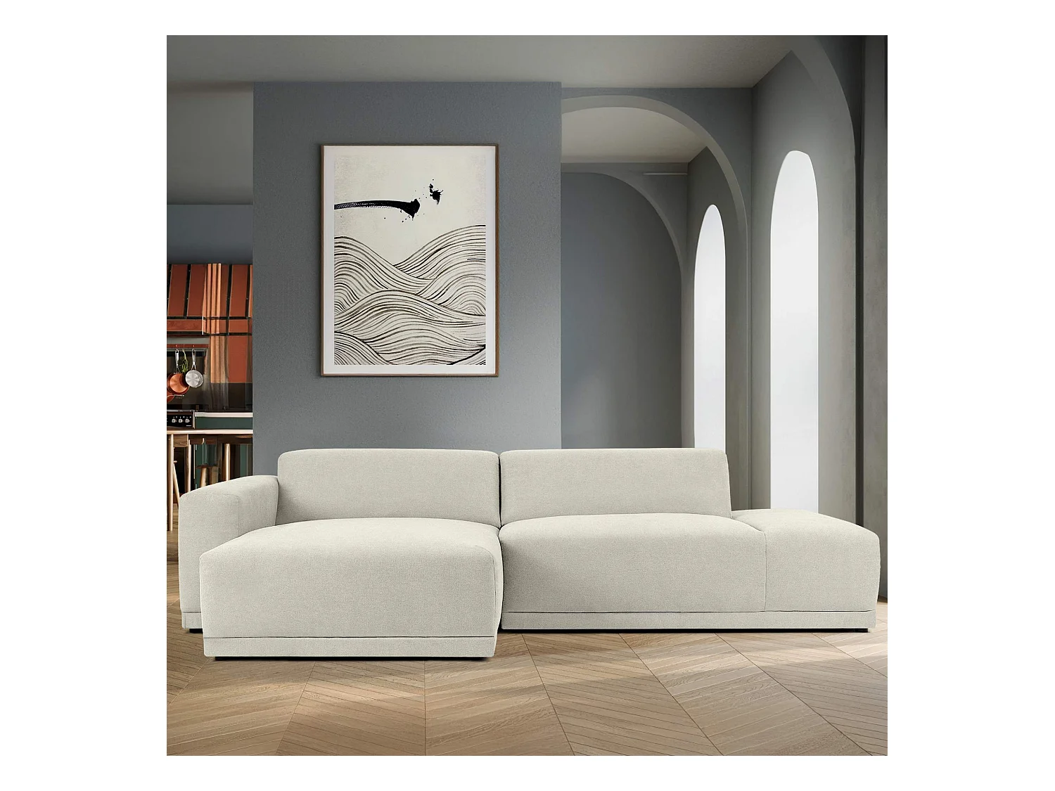 Ecksofa links - 3-Sitzer - MUDI - Creme