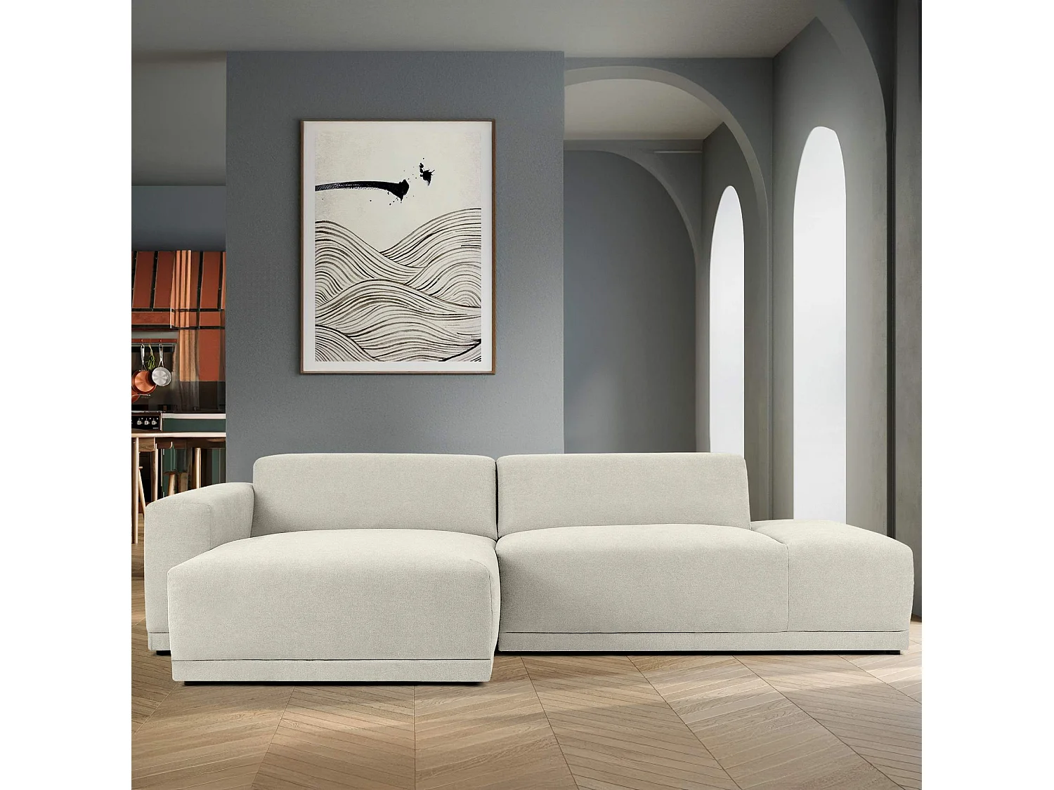 Ecksofa links - 3-Sitzer - MUDI - Creme
