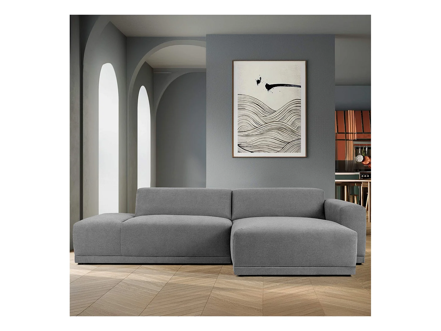 Canapé d'angle droit - 3 places - MUDI - Gris cendré