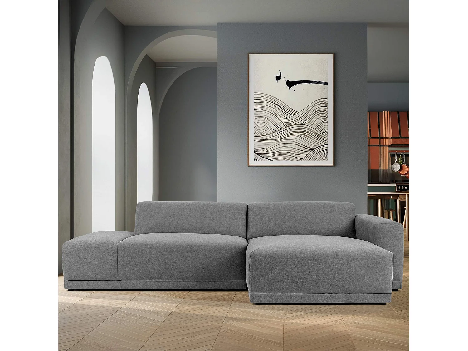 Ecksofa rechts - 3-Sitzer - MUDI - Aschgrau