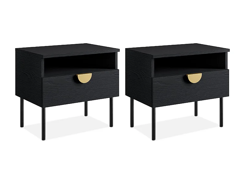 Set de 2 tables de chevet VIDIS noir, dimensions 50x46x35 cm, design élégant