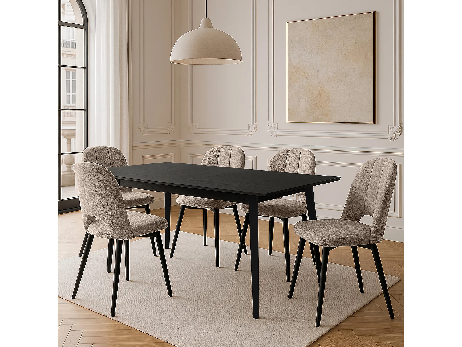 Table à manger VIDIS noir, dimensions 160x76x90 cm, parfait pour salles à manger