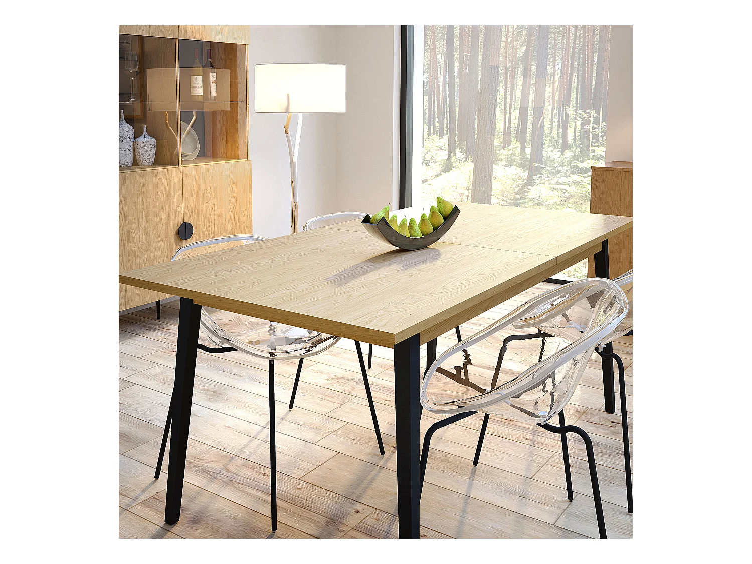 Table à manger VIDIS noir et naturelle claire, dimensions 160x76x90 cm, design moderne