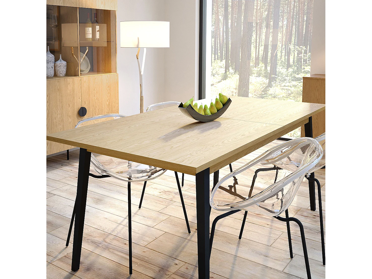 Table à manger VIDIS noir et naturelle claire, dimensions 160x76x90 cm, design moderne