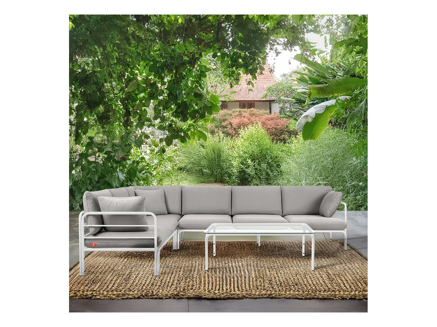 Table de jardin RAMBE blanc, dimensions 125x42x65 cm, parfait pour terrasses