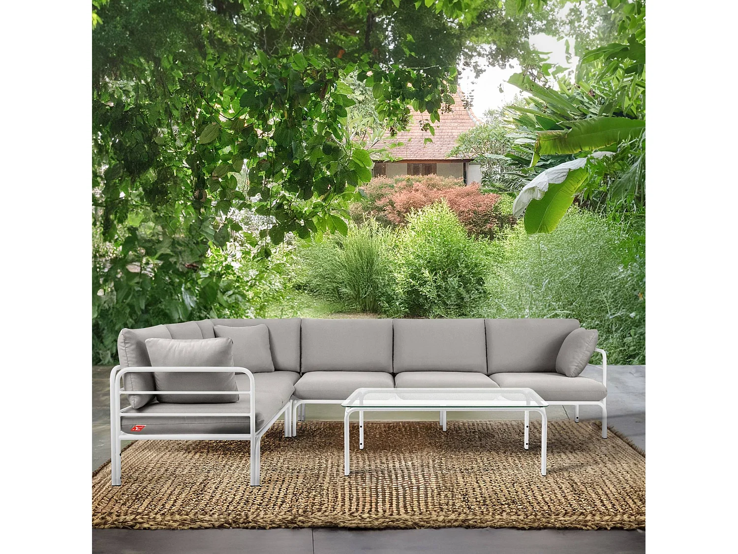 Table de jardin RAMBE blanc, dimensions 125x42x65 cm, parfait pour terrasses