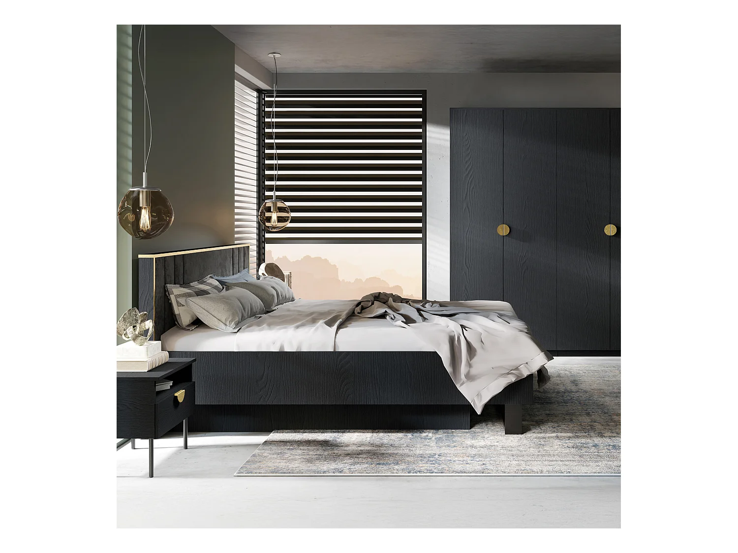 Bettgestell VIDIS schwarz, Maße 169x98x211 cm, optimaler Komfort