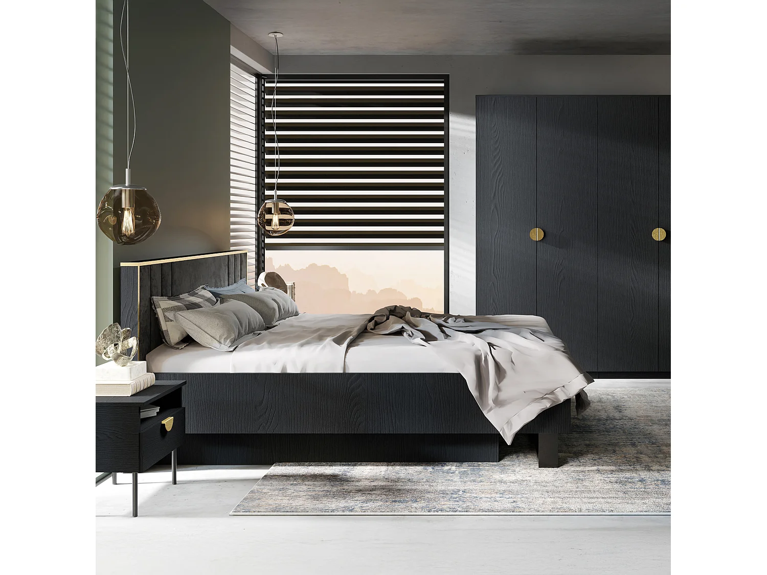 Bettgestell VIDIS schwarz, Maße 169x98x211 cm, optimaler Komfort